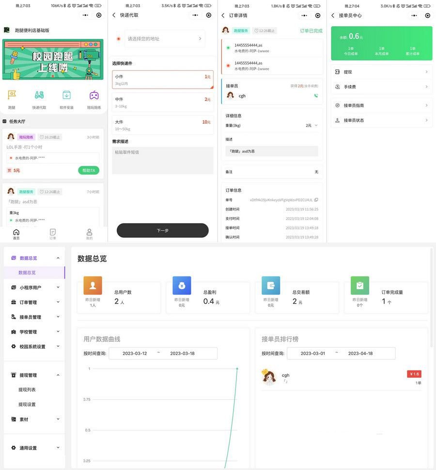 校园跑腿便利店小程序源码 基于Midway3.0与UniApp