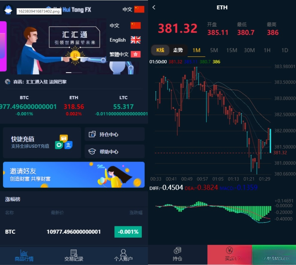 汇汇通微盘USDT支付二次开发PHP源码 集成K线图表与多语言