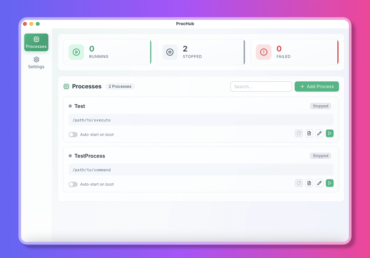 ProcHub 跨平台进程管理工具，Go+Vue3+TypeScript 构建